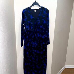 Cato EST. 1945 Women's Dress Medium Black with Blue Flower Design